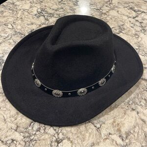 Black Western Hat with Silver Concho Band, Polyester/Cotton blend, adjustable